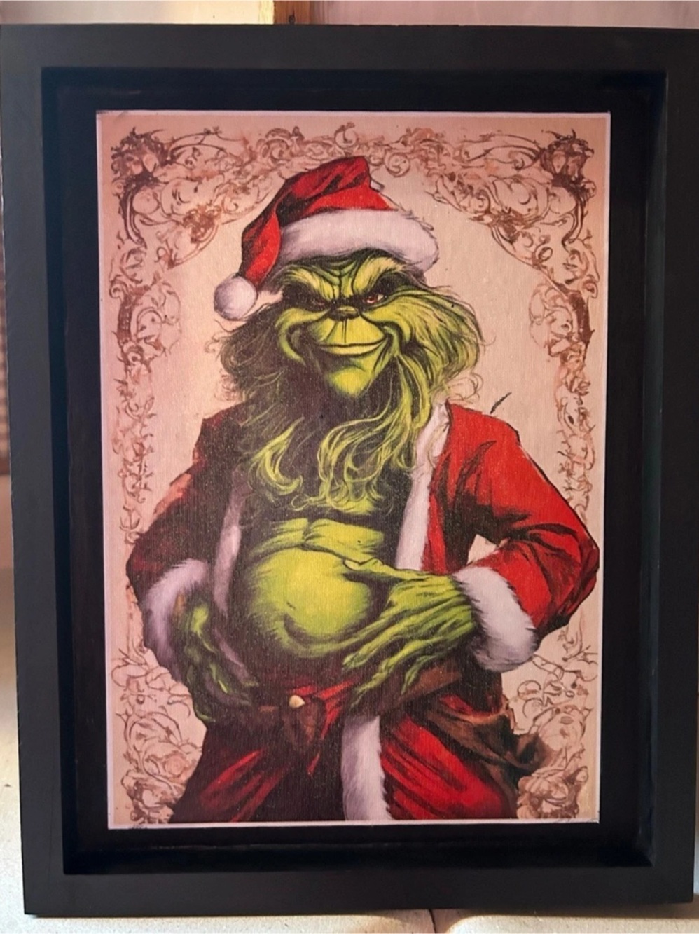 Grinch Christmas Framed Art in Black & Red Like New